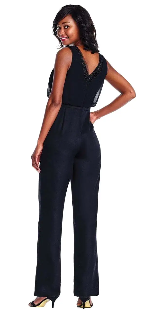 Adrianna Papell - AP1E203142 Beaded V-neck Chiffon Jumpsuit