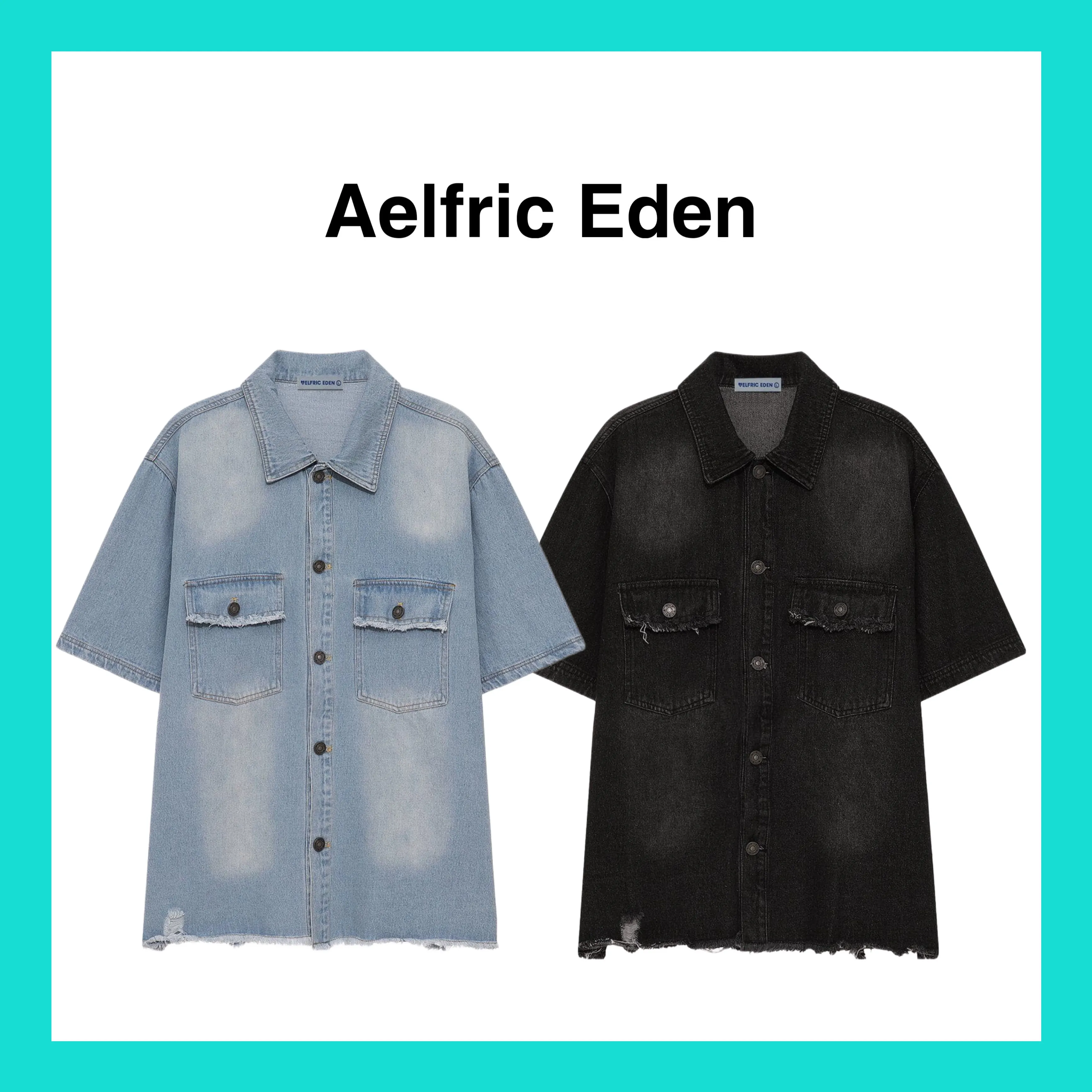 Aelfric Eden  |Unisex Denim Plain Cotton Short Sleeves Oversized Shirts