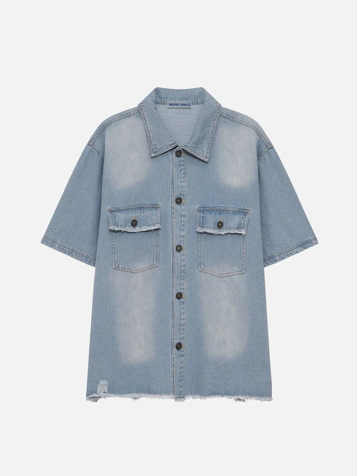 Aelfric Eden  |Unisex Denim Plain Cotton Short Sleeves Oversized Shirts