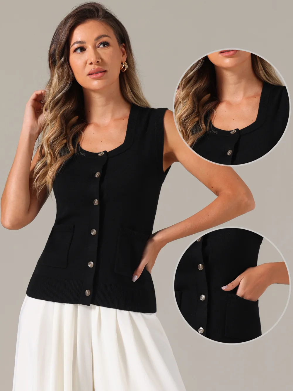 Allegra K- Sleeveless Button Down Casual Knitted Vest