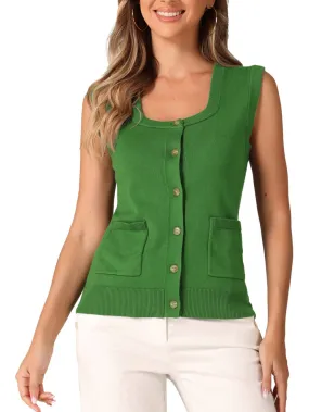 Allegra K- Sleeveless Button Down Casual Knitted Vest