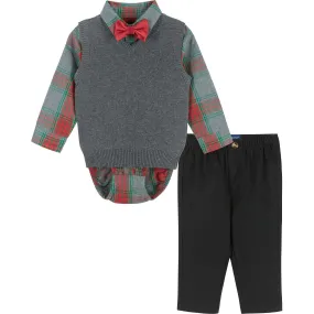 Andy & Evan Infant Holiday Check Button-Down With Vest Set, Grey & Black