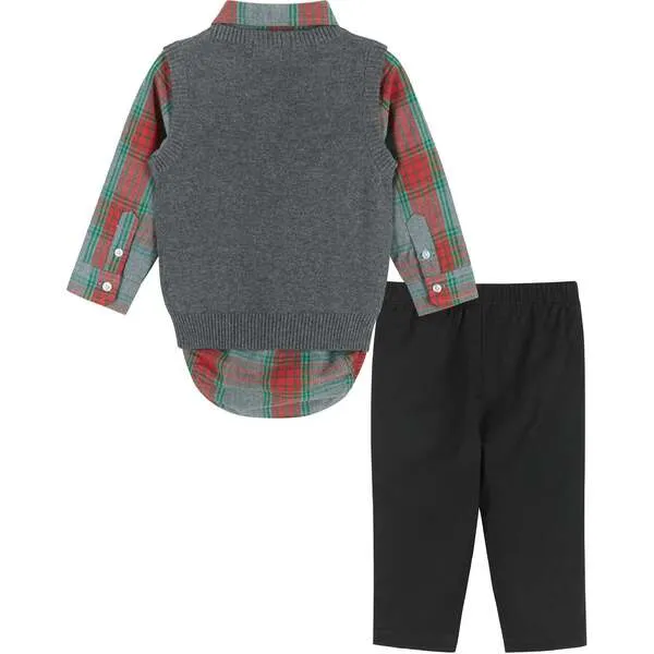 Andy & Evan Infant Holiday Check Button-Down With Vest Set, Grey & Black