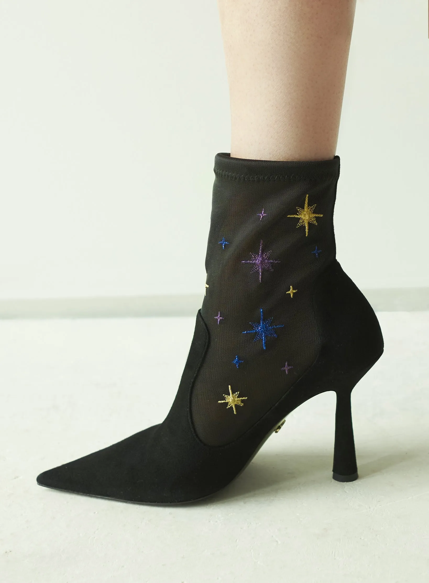 Anna Boot 95 Black Suede and Star Embroidery