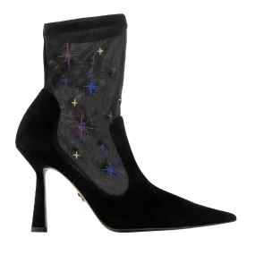 Anna Boot 95 Black Suede and Star Embroidery