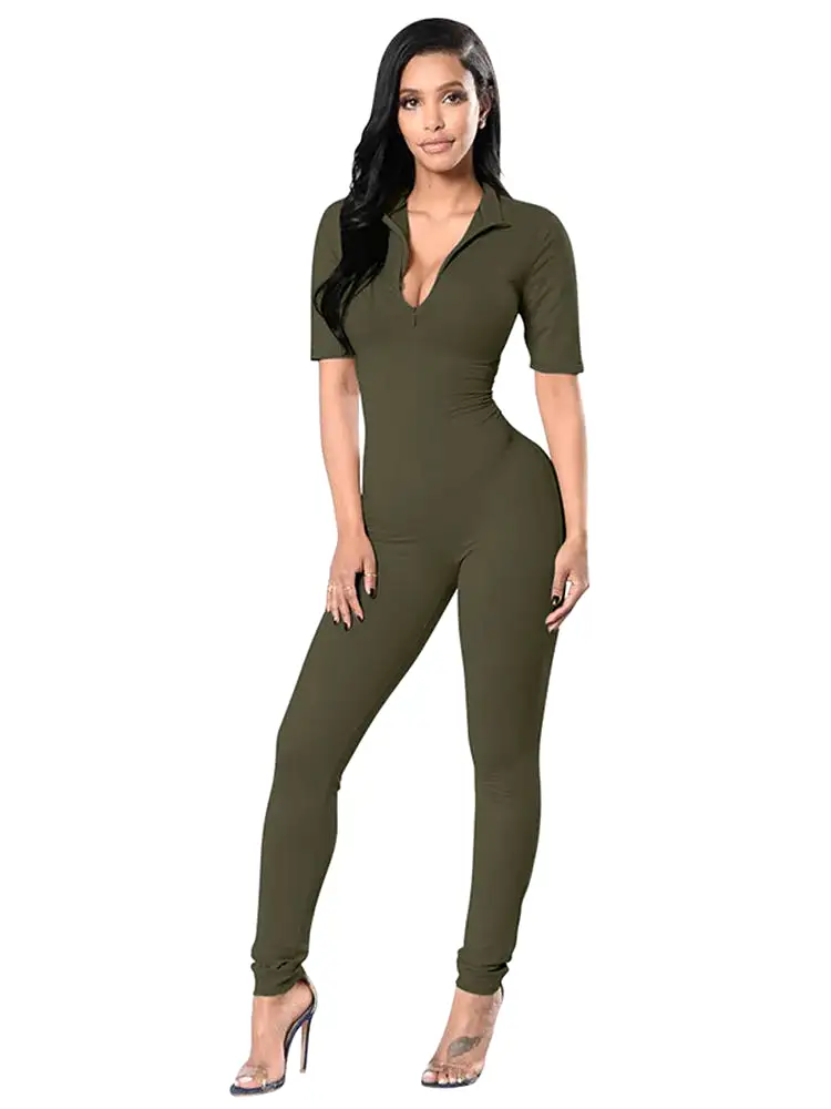 Ashore Shop Short Sleeve V Neck  Bodycon Jumpsuit Full Lengt Rompers Women