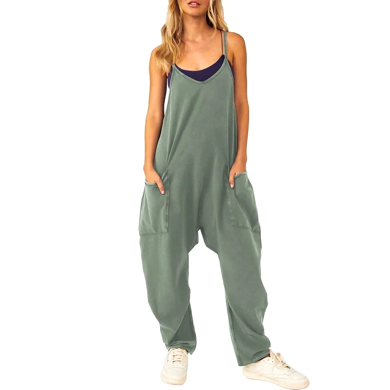 Ashore Shop Woman Casual Jumpsuit Women Casual Loose Long Bib Pants Wide Leg 2 Zipper Jumpsuits Baggy Rompers Overalls With Pock