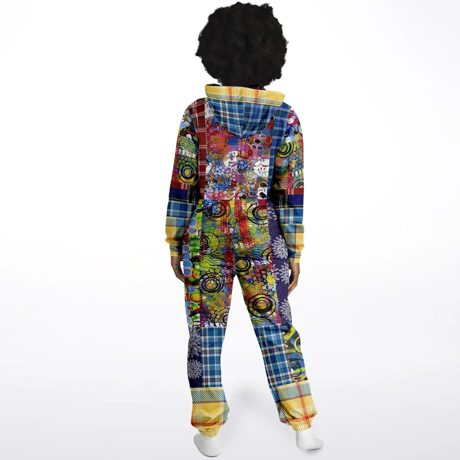 Barcelona Plaid Geometric Patchwork Fleece Unisex Romper