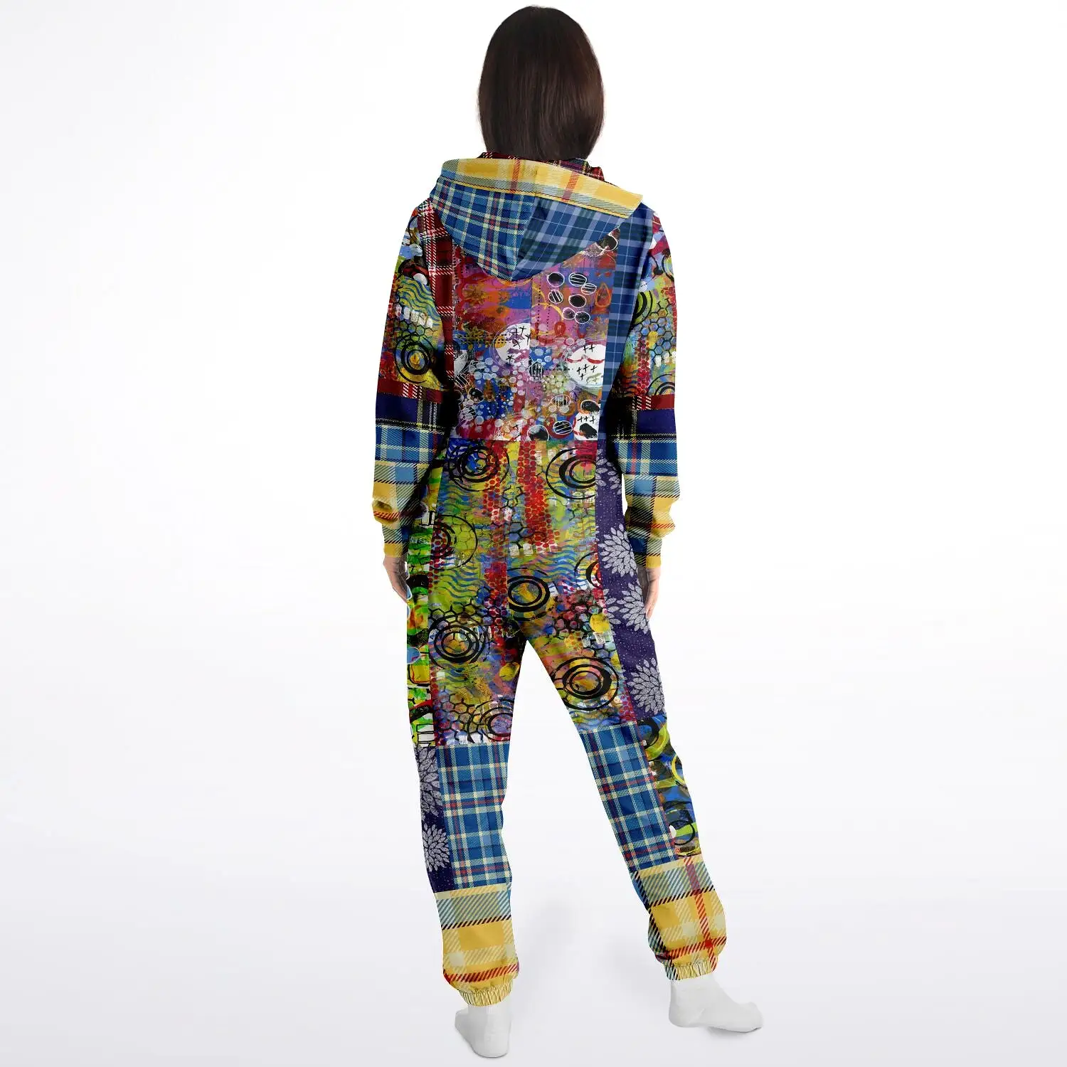 Barcelona Plaid Geometric Patchwork Fleece Unisex Romper