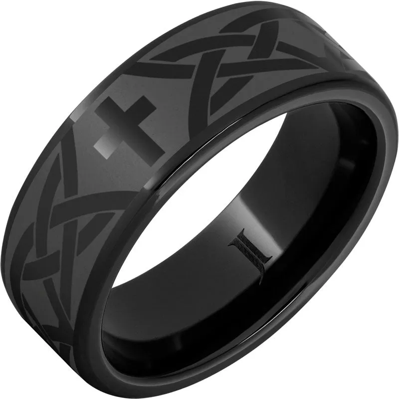 Black Diamond Ceramic Christian Cross and Knot Ring