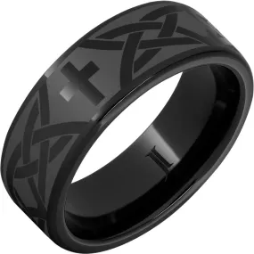 Black Diamond Ceramic Christian Cross and Knot Ring