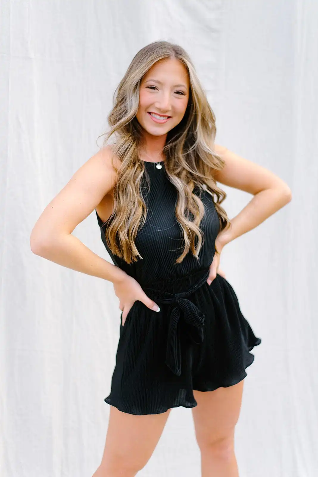 Black Halter Pleated Romper