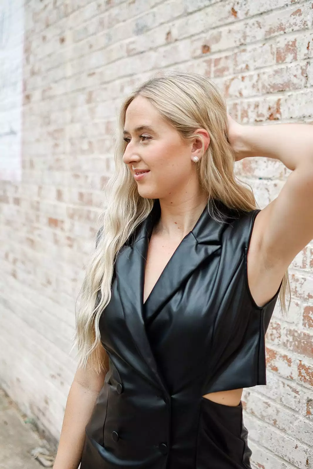 Black Leather Sleeveless Blazer Romper