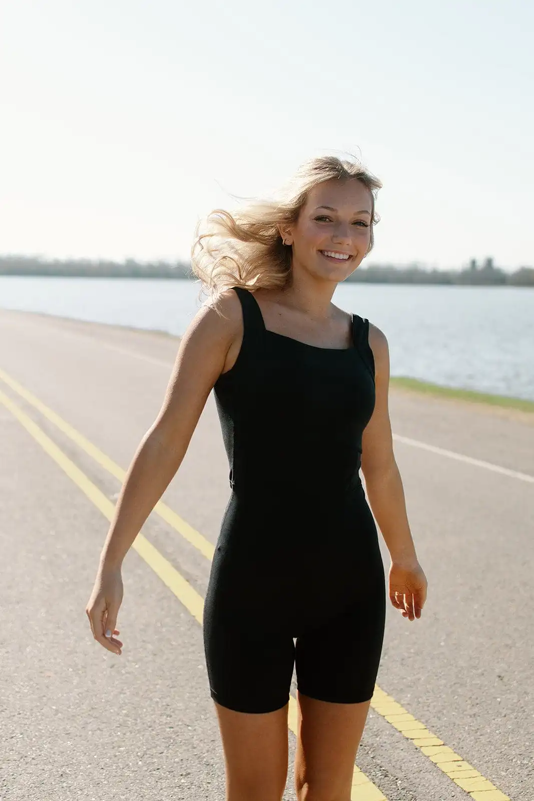 Black Paneled Waist Athletic Romper