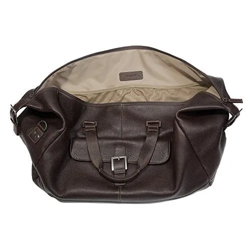 Boconi Tyler Tumbled Cargo Carry on Leather Duffle Bag in Coffee w/Khaki