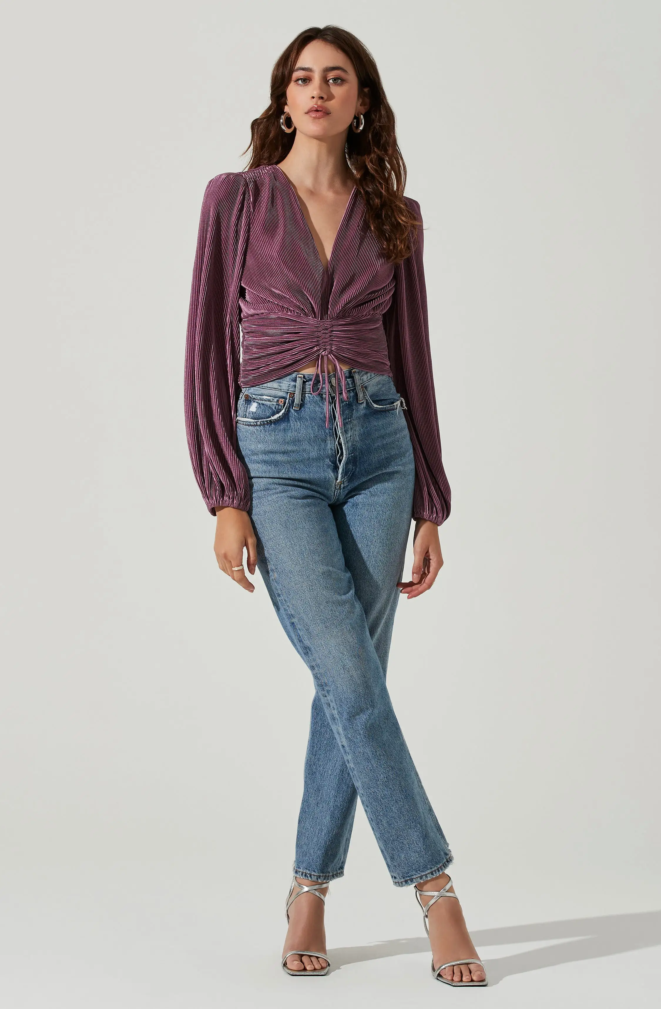 Braydon Pleated Ruched Front Long Sleeve Top