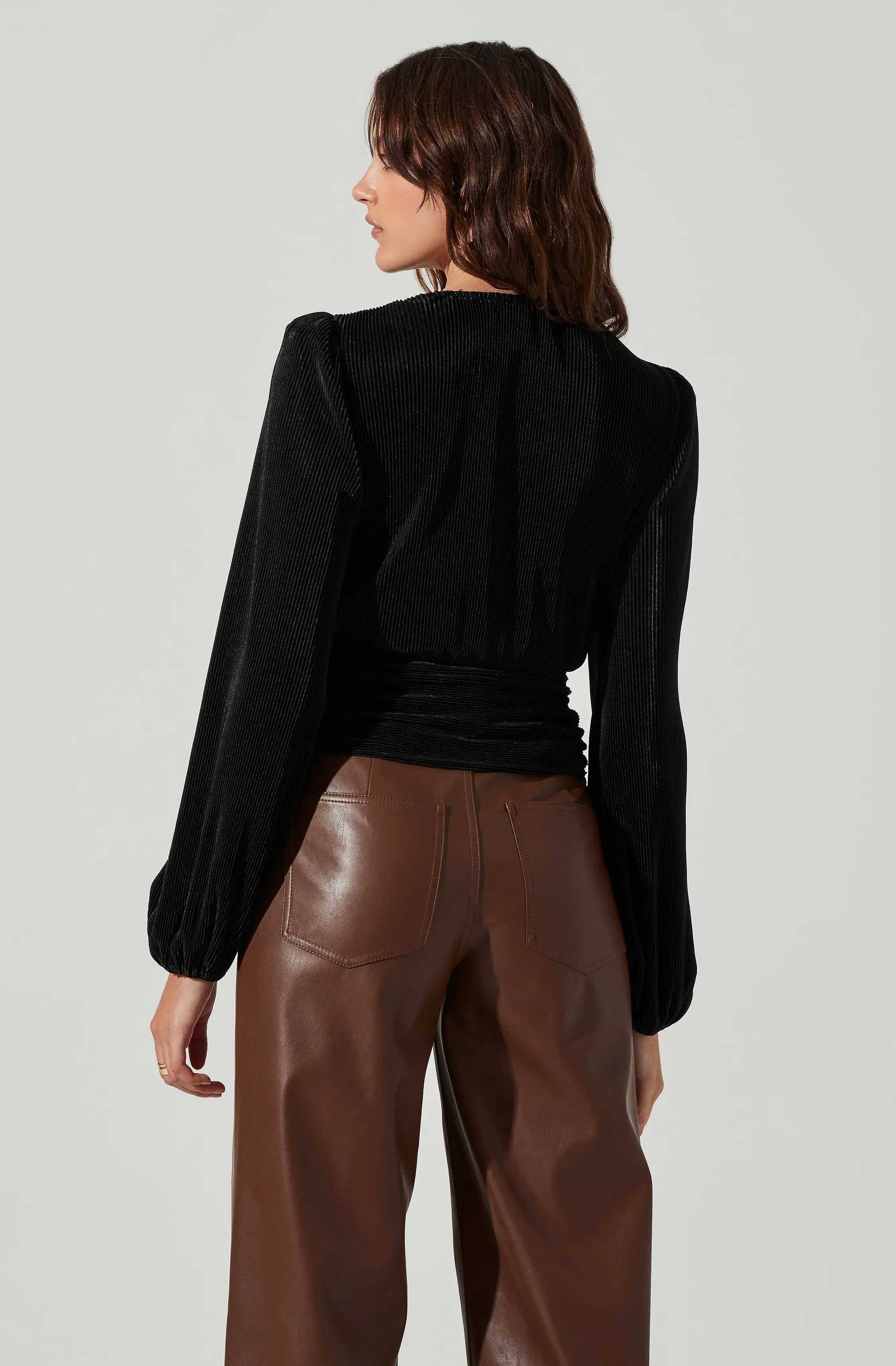 Braydon Pleated Ruched Front Long Sleeve Top