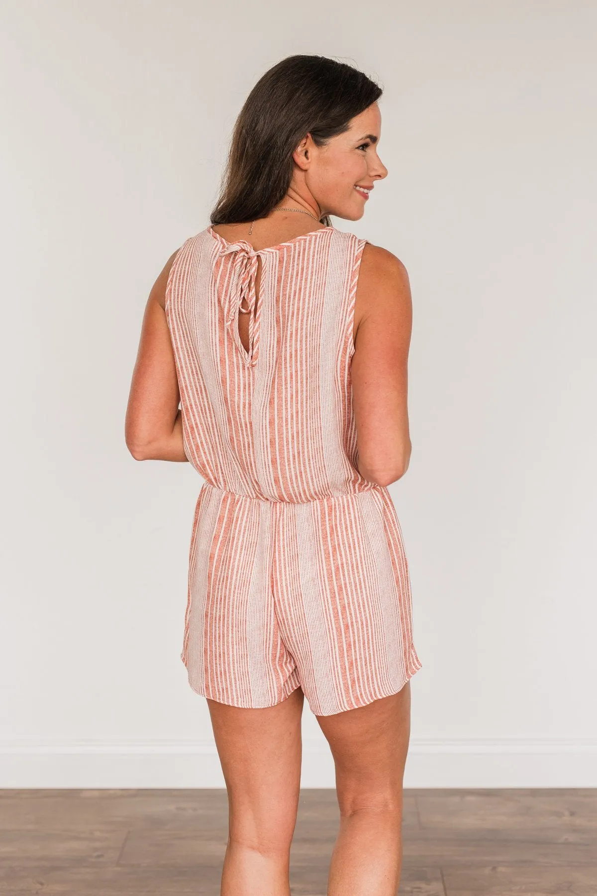 Bring On The Sunsets Striped Romper- Coral & Ivory