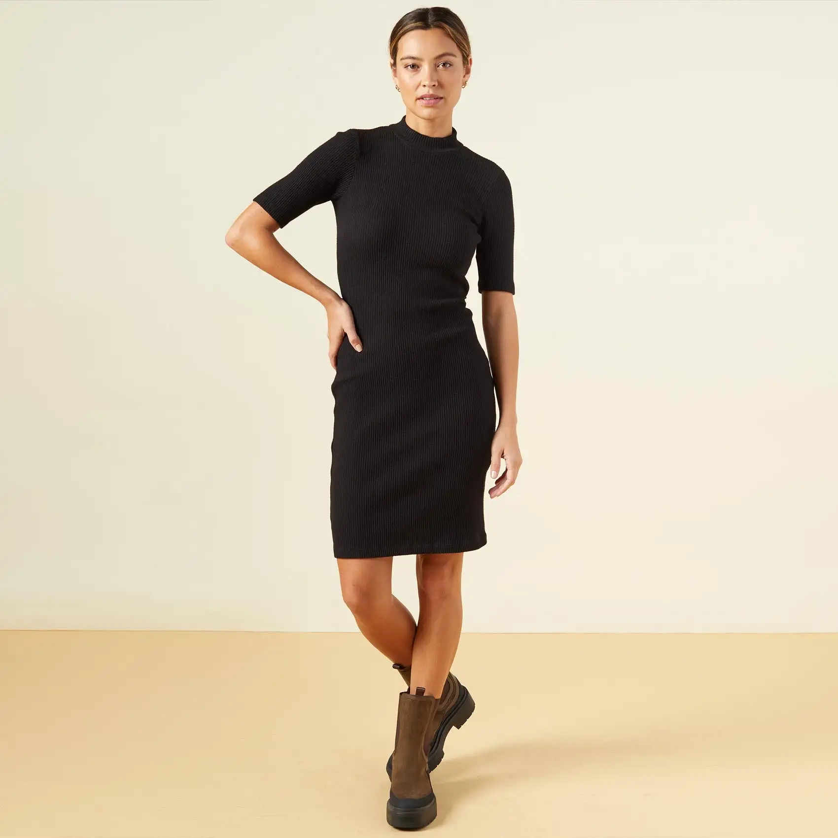 Brushed Rib Mock Neck Dress