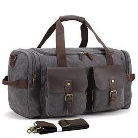 Canvas Duffle Bag overnight bag 22 inch Leather Weekend Bag Carry On Travel Bag Luggage Oversized Holdalls for Men and Women