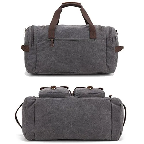 Canvas Duffle Bag overnight bag 22 inch Leather Weekend Bag Carry On Travel Bag Luggage Oversized Holdalls for Men and Women