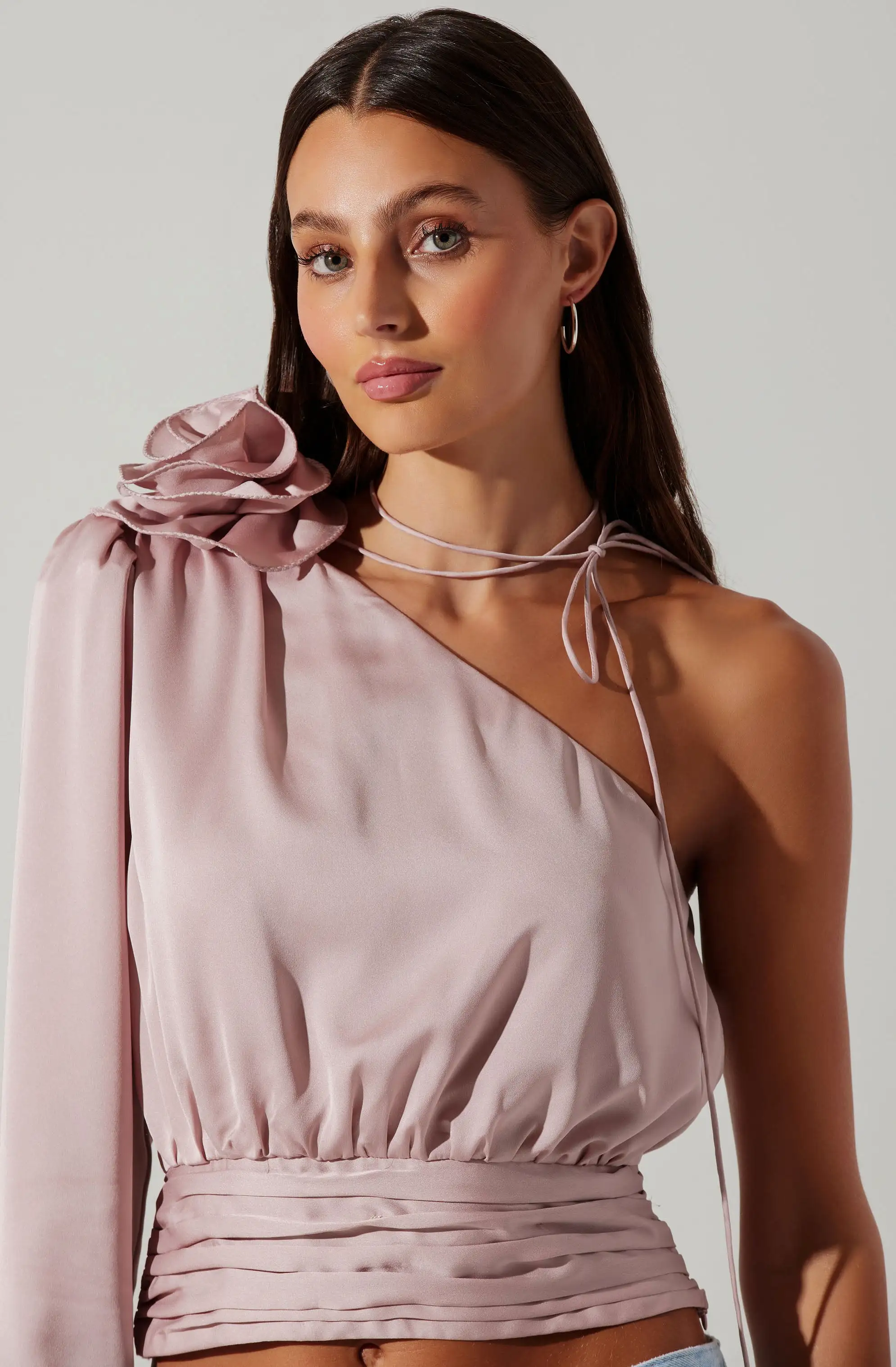 Carmelita Satin One Shoulder Corsage Top