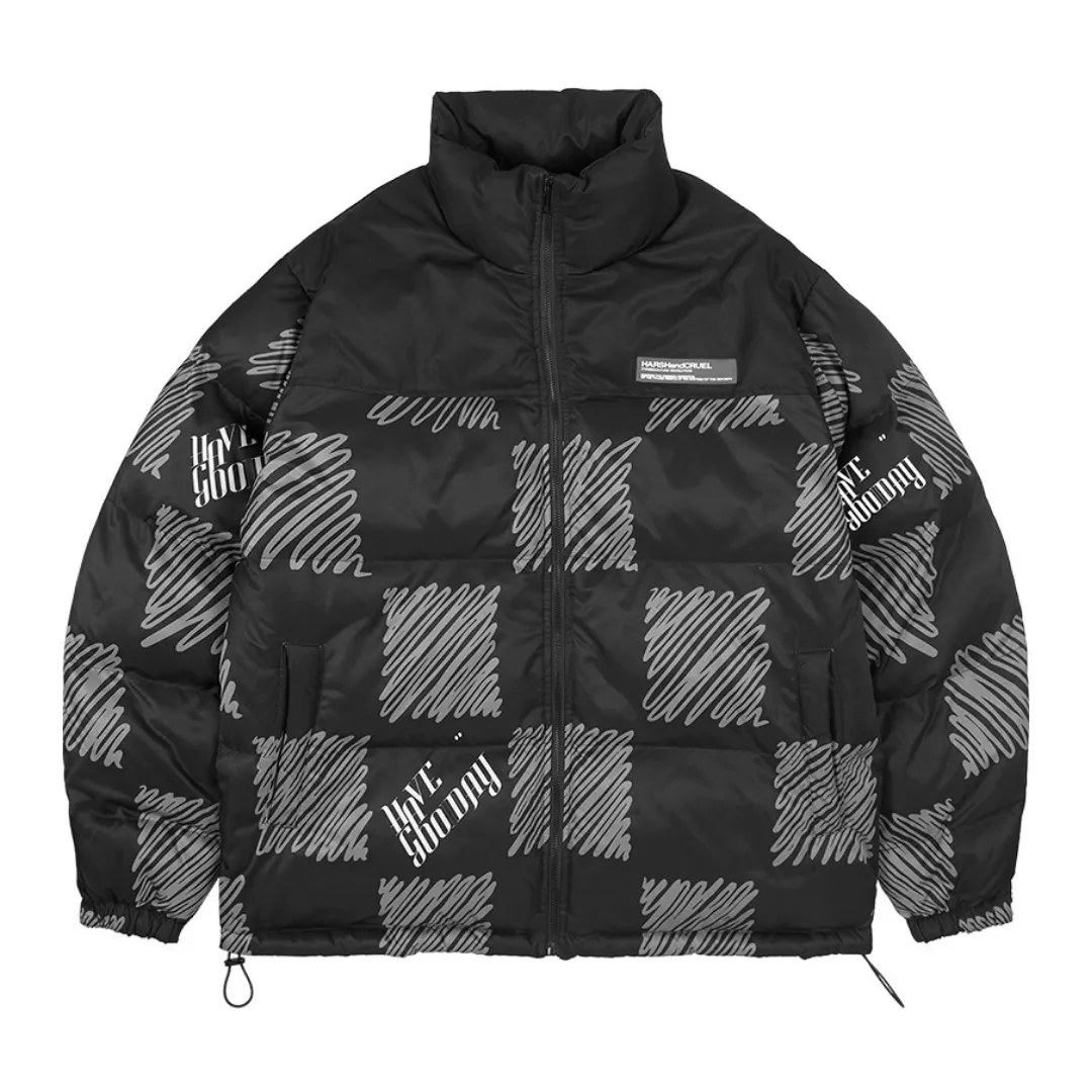 Chessboard Print Down Jacket