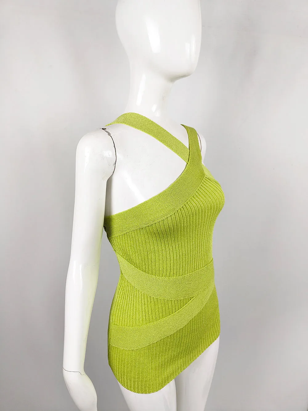 Claude Montana Vintage Green Asymmetric Knit Sleeveless Top, 1990s