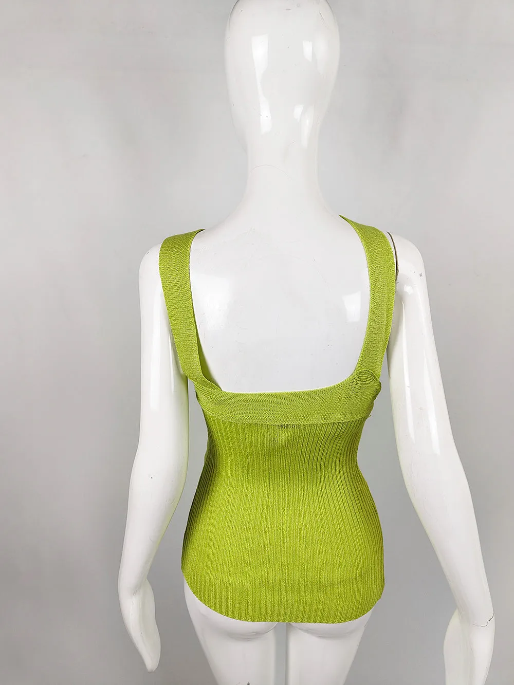 Claude Montana Vintage Green Asymmetric Knit Sleeveless Top, 1990s