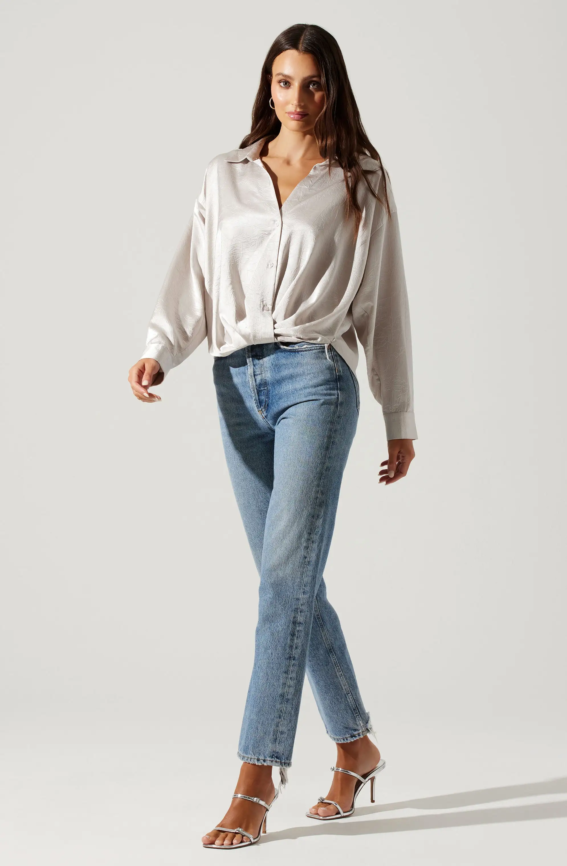 Corrine Satin Button Down Top