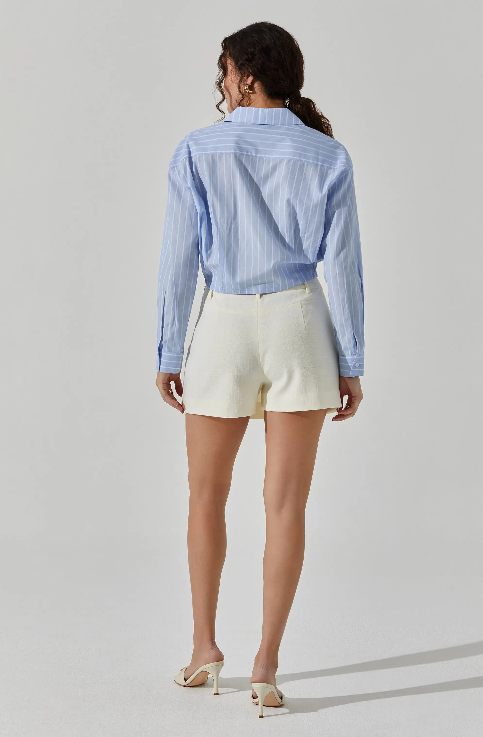 Cropped Pinstripe Collared Top