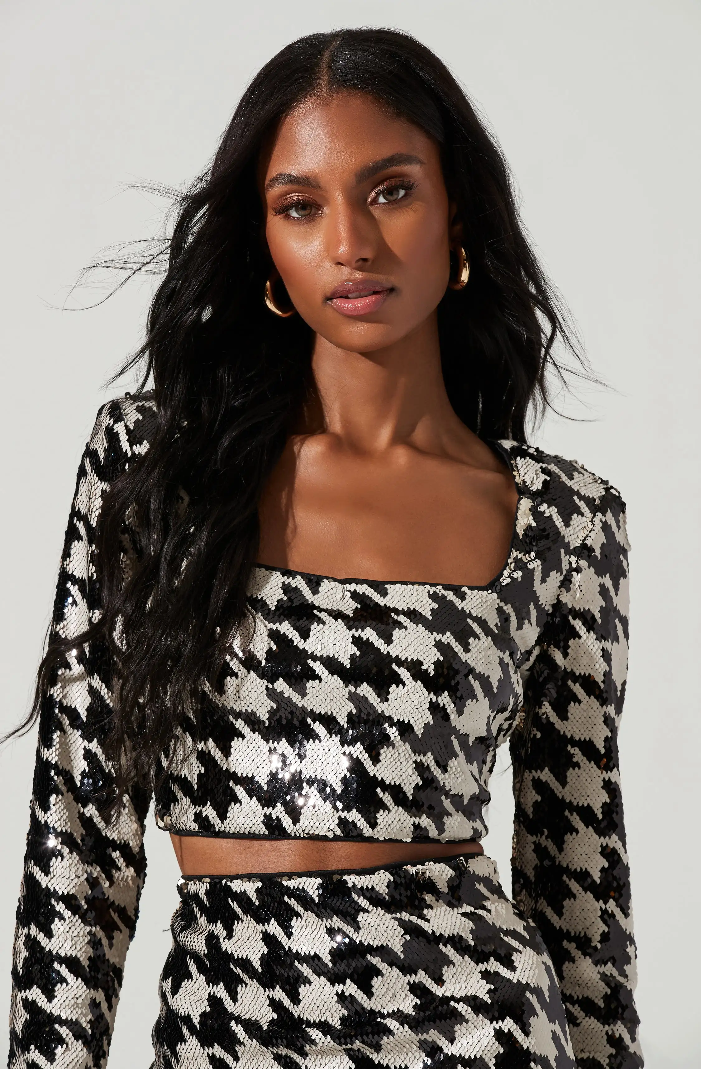 Darby Sequin Houndstooth Crop Top