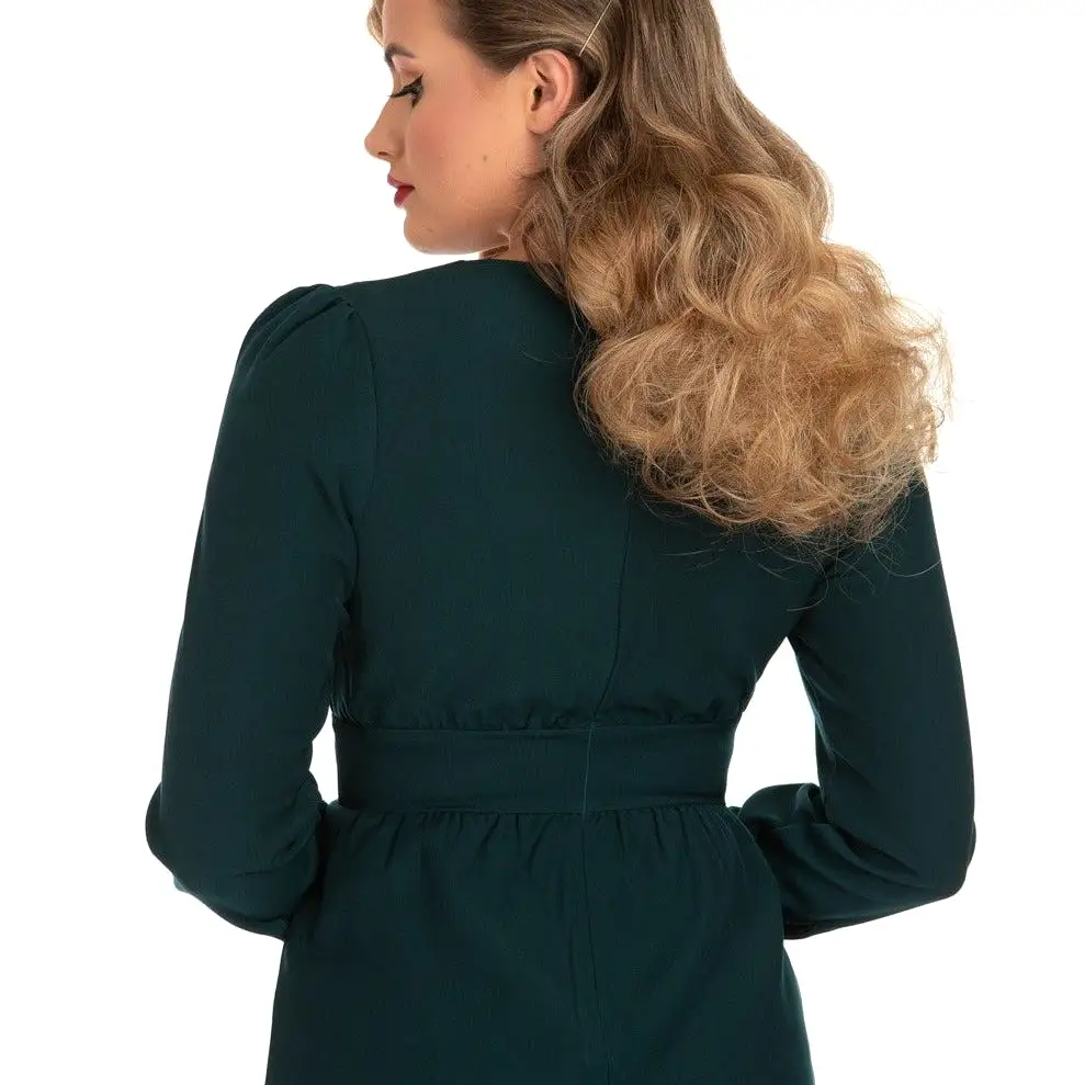 Dark Green Long Sleeve Blouse Top