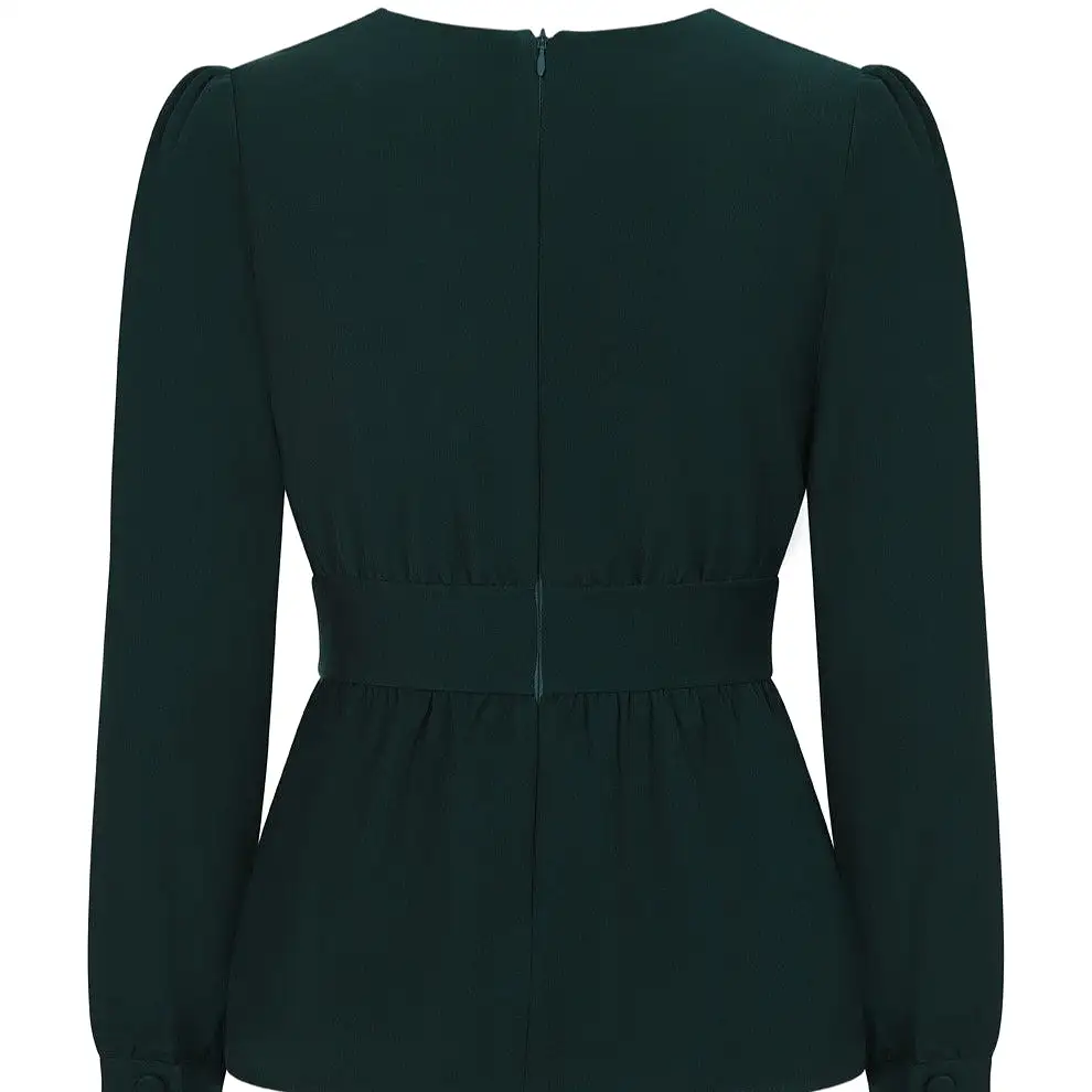 Dark Green Long Sleeve Blouse Top