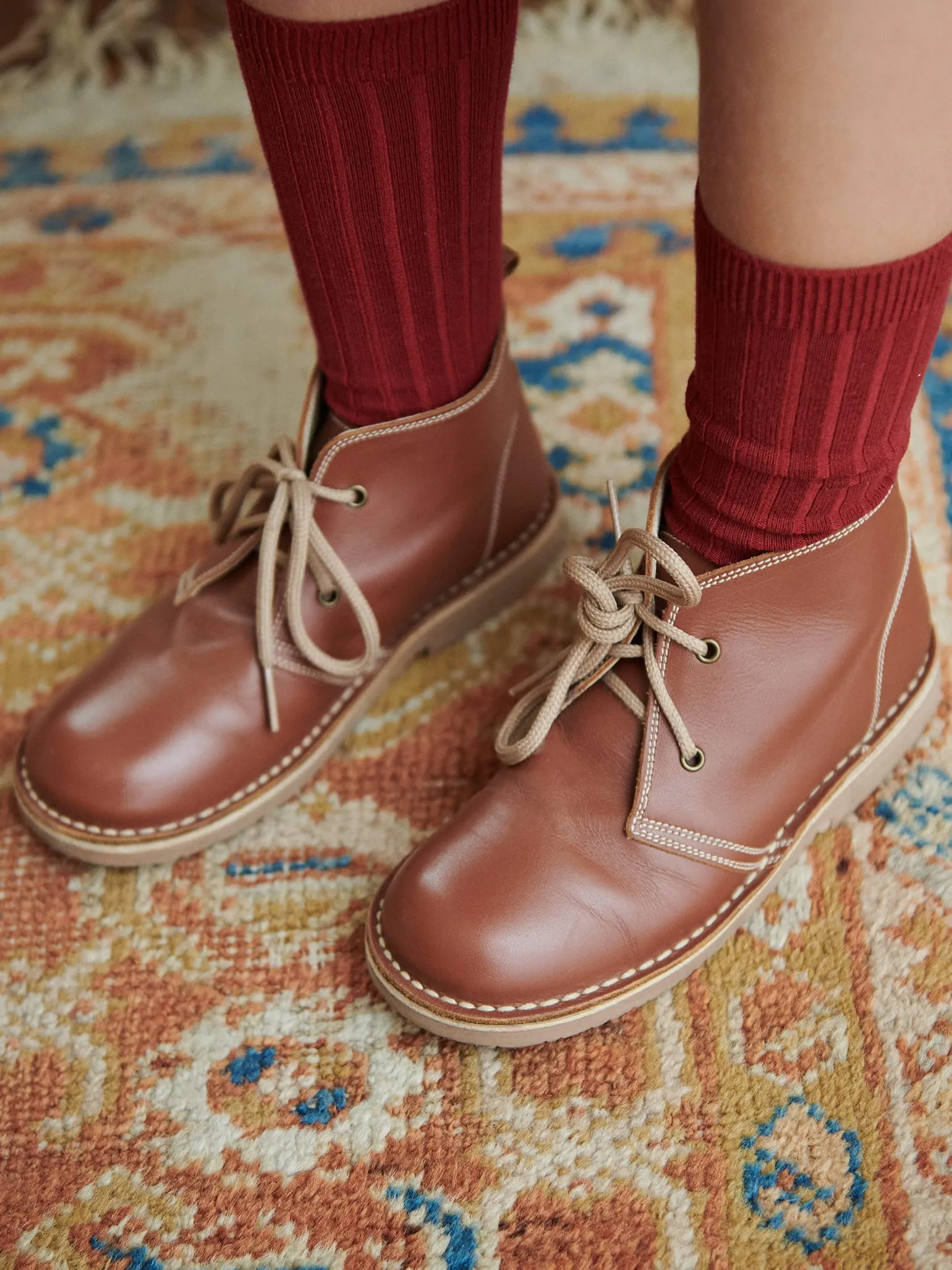 Dark Tan Leather Kids Desert Boots