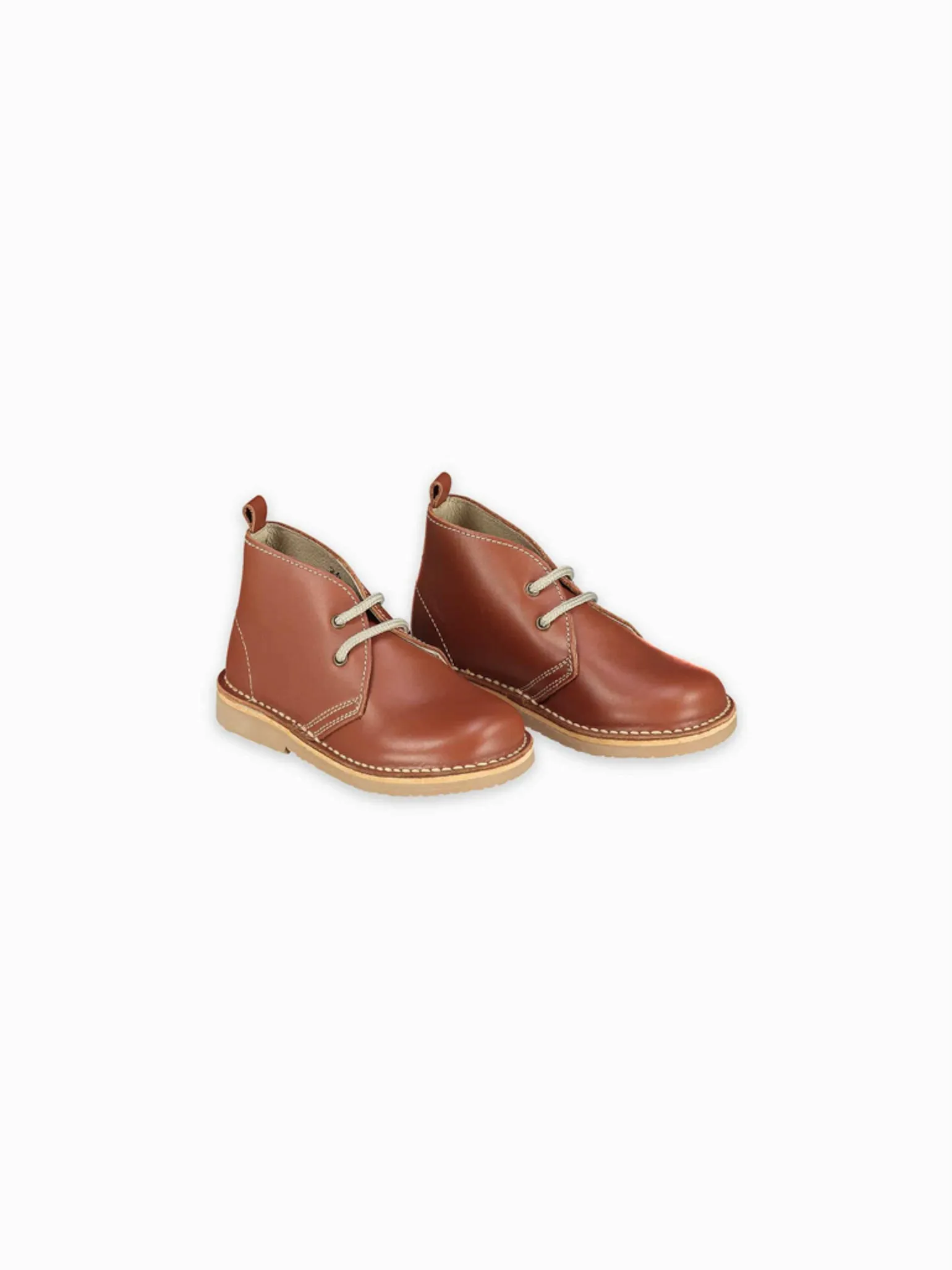 Dark Tan Leather Kids Desert Boots