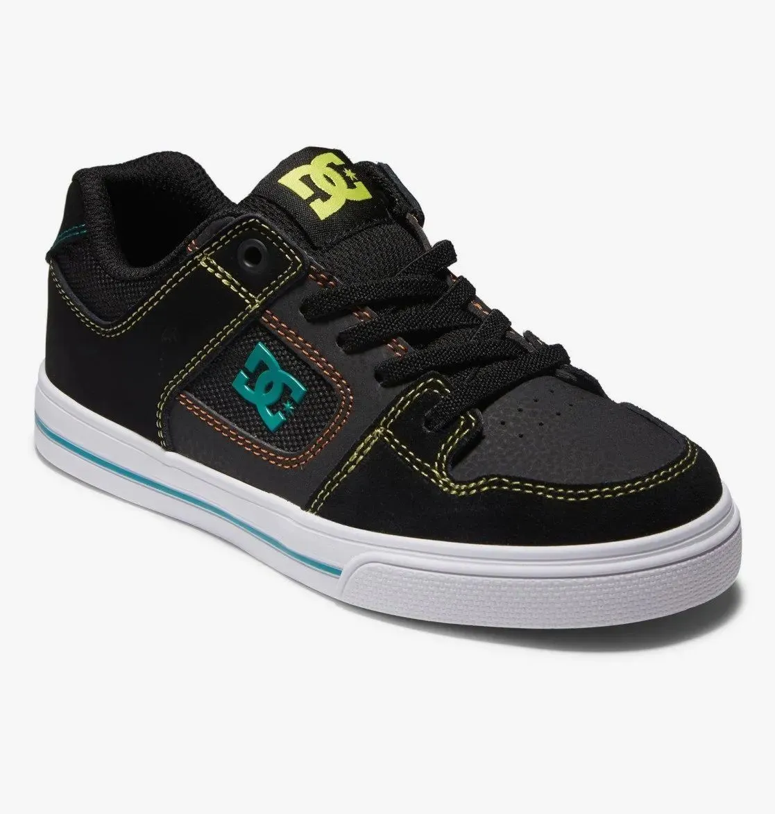 DC Pure Elastic Kids Skate Shoes - Black/Blue/Green