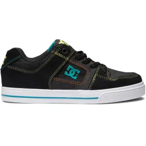 DC Pure Elastic Kids Skate Shoes - Black/Blue/Green