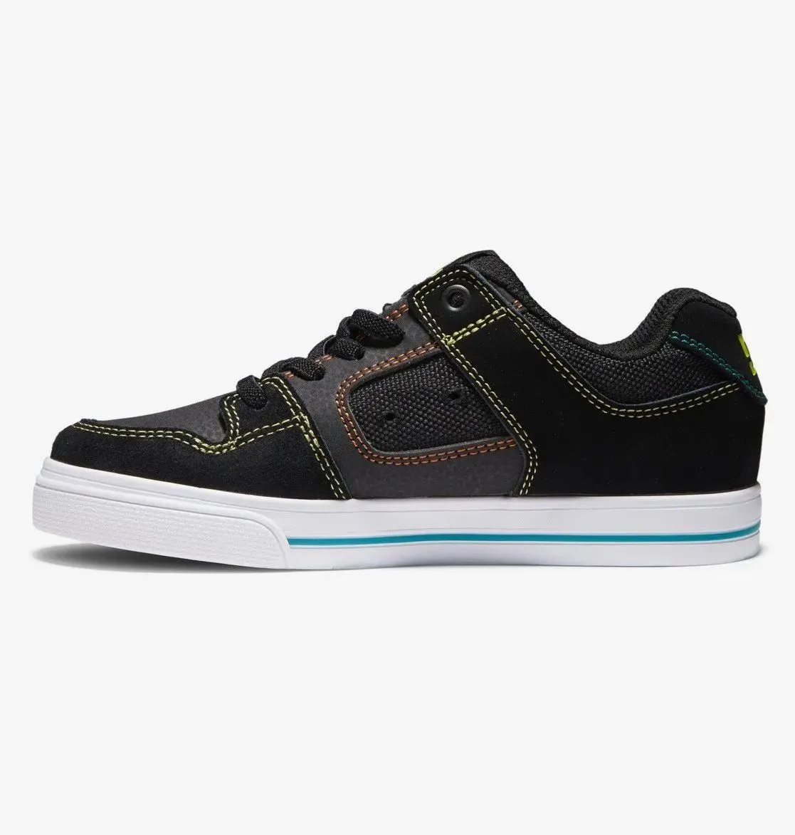 DC Pure Elastic Kids Skate Shoes - Black/Blue/Green