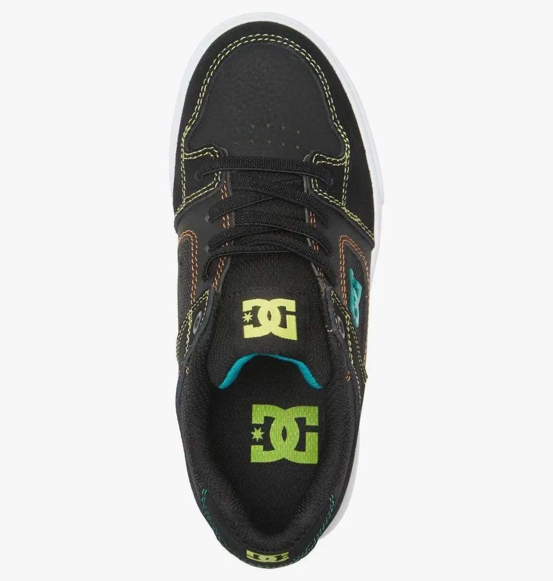 DC Pure Elastic Kids Skate Shoes - Black/Blue/Green