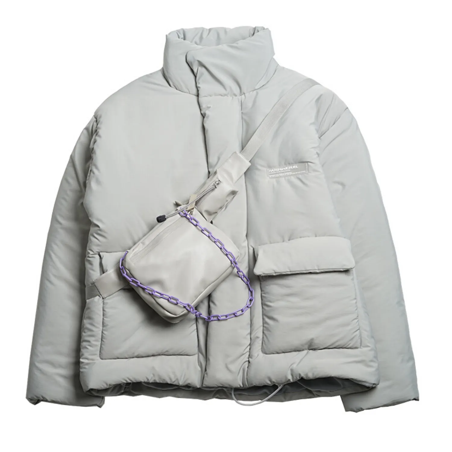 Detachable Leather Bag Logo Down Jacket