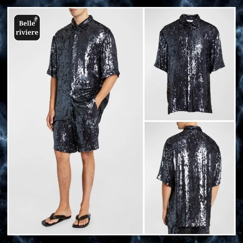 Dries Van Noten  |Unisex Silk Street Style Short Sleeves Oversized Designers