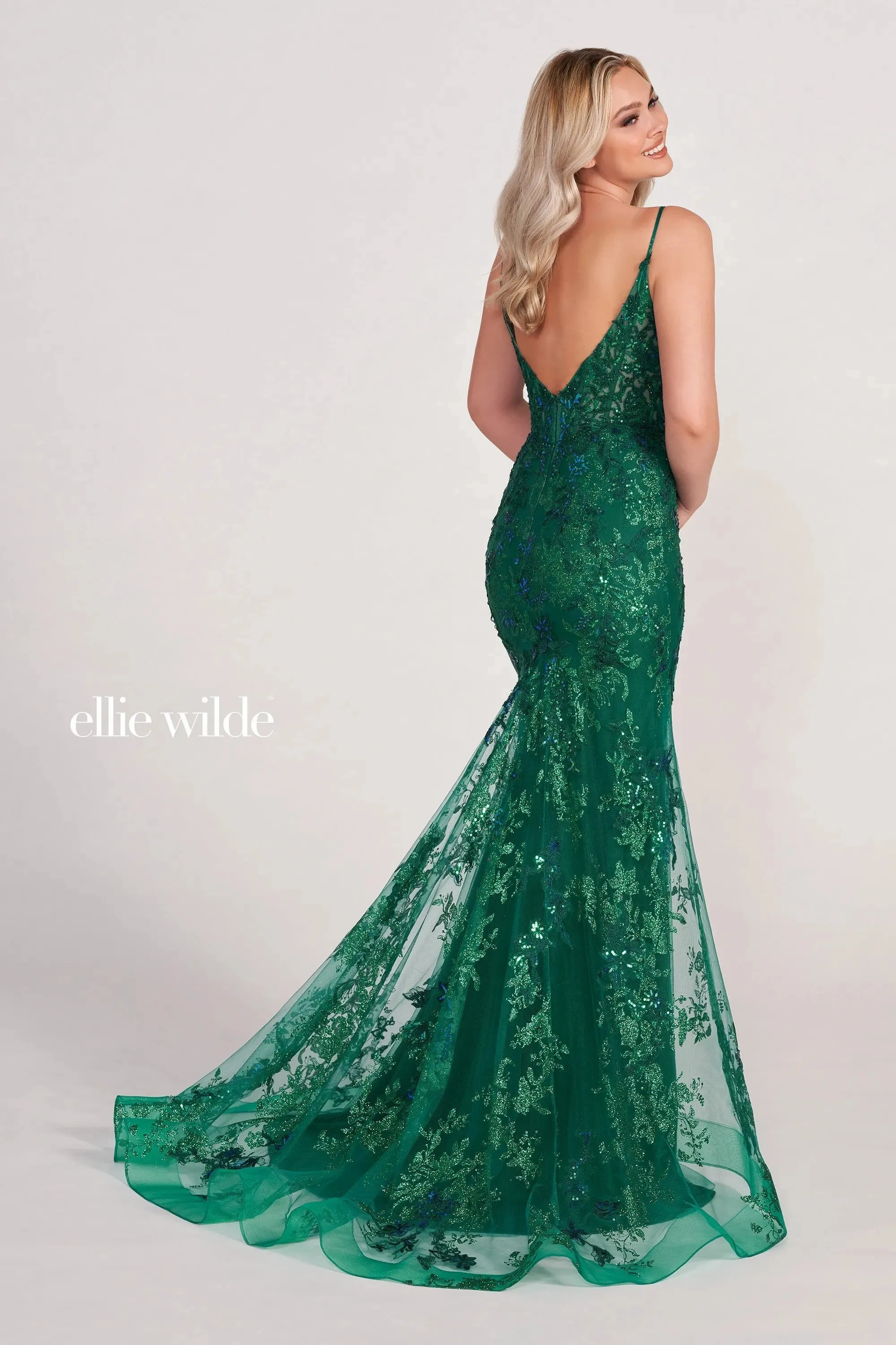 Ellie Wilde EW34061 Long Fitted Applique Evening Prom Gown