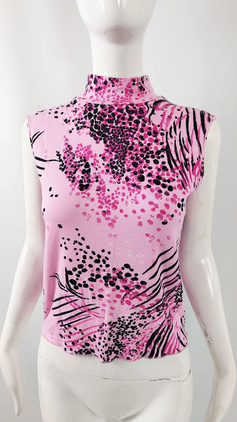 Emanuel Ungaro Vintage Womens Pink Animal Print Sleeveless Top