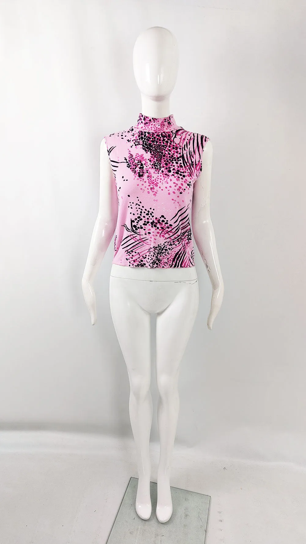 Emanuel Ungaro Vintage Womens Pink Animal Print Sleeveless Top