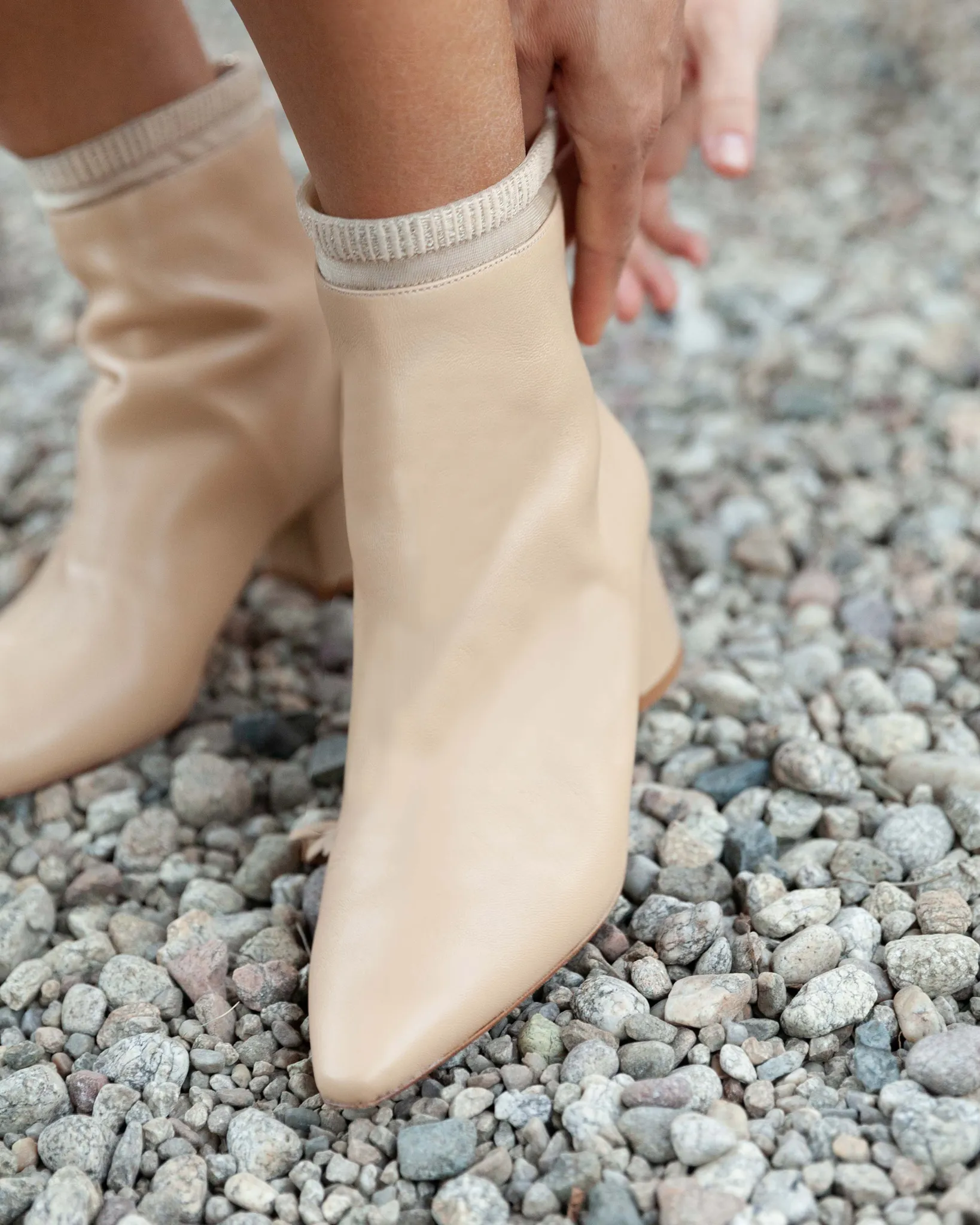 Embroidered Sock Boot 55 Wheat Leather