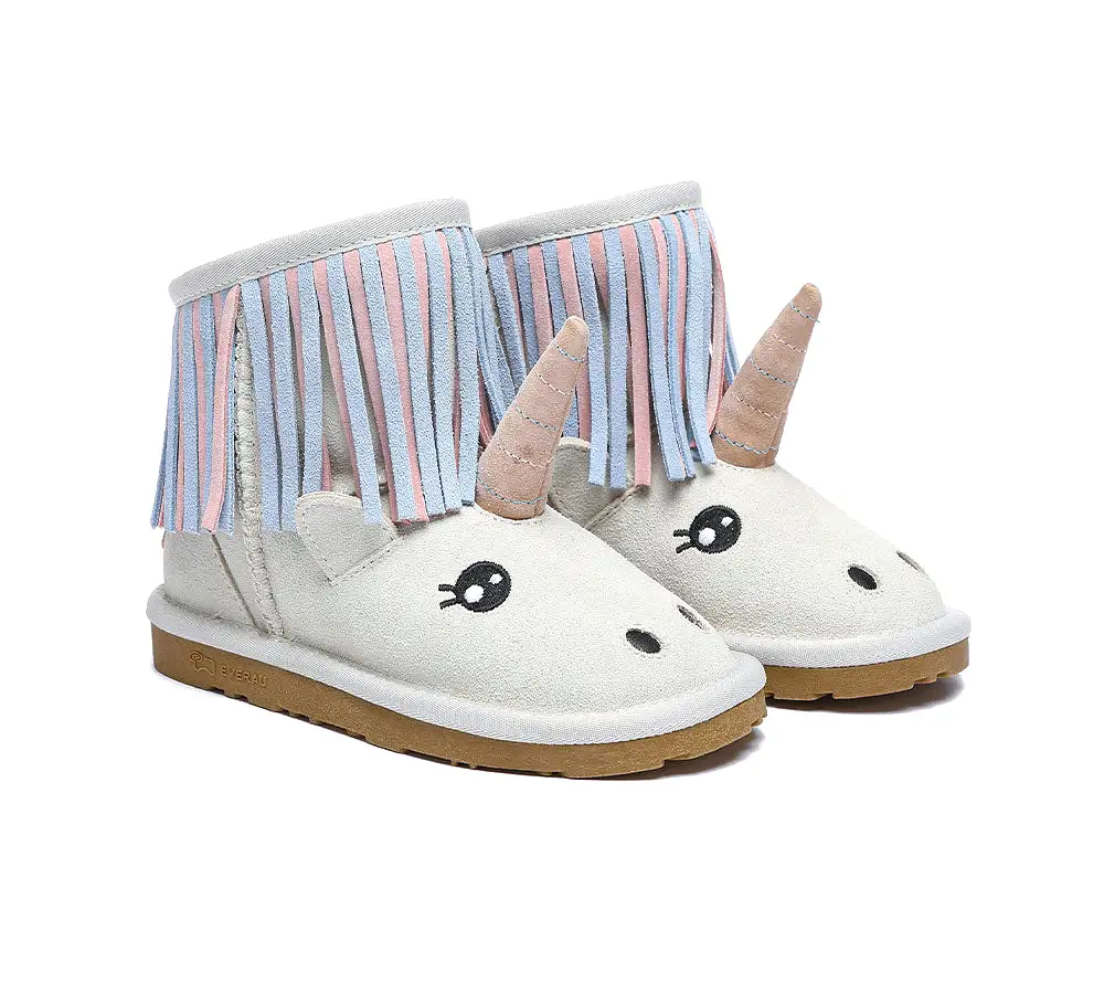 EVERAU Kid Sheepskin Boots Unicorn Kids Plus