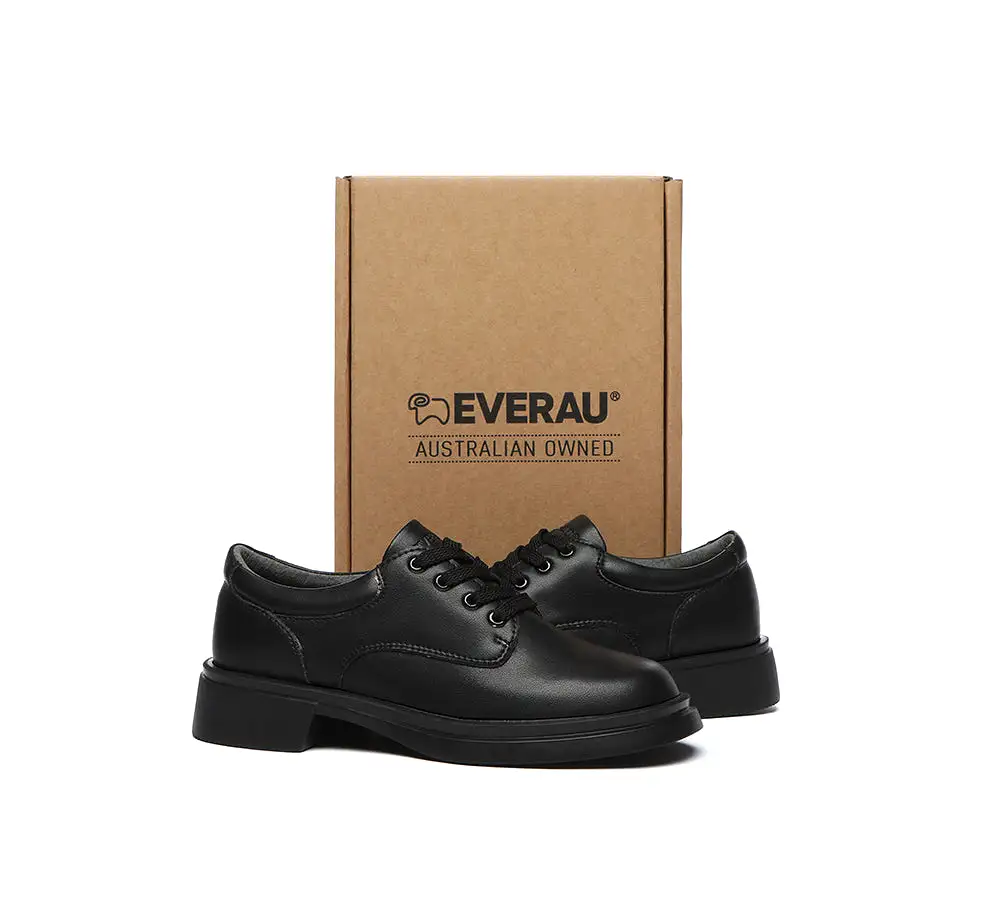 EVERAU Senior Black Leather Lace Up School Shoes