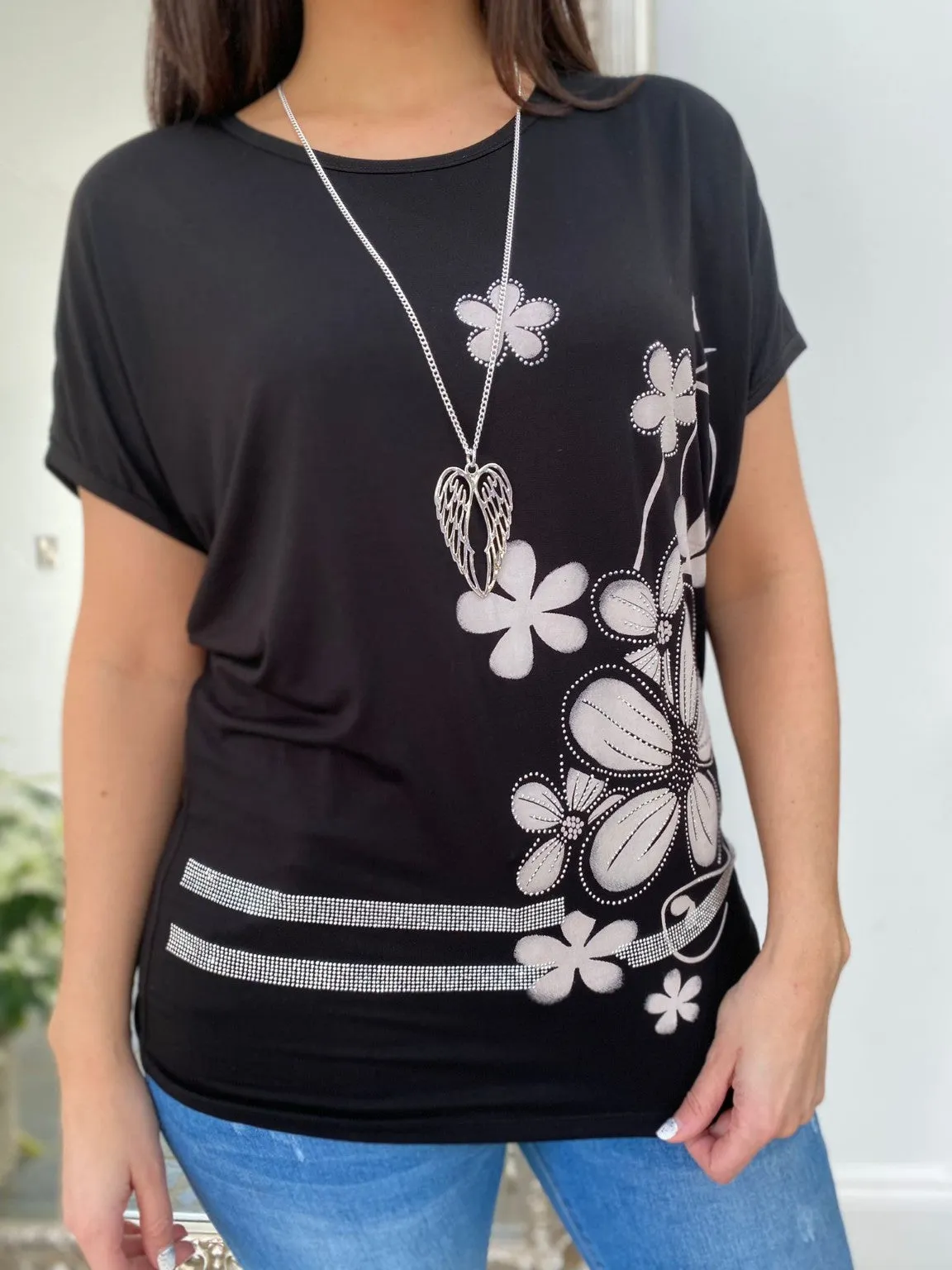 Flower Diamante Tee Margret