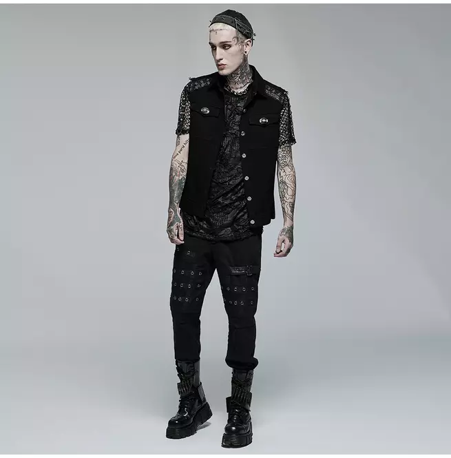 Gothic Black Eyelet Turn-down Collar Vest